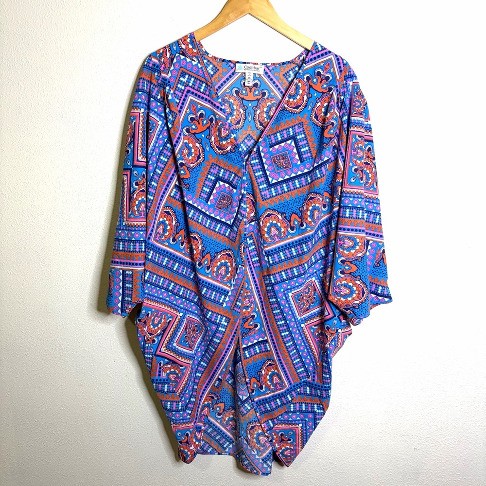 Coolibar Blue and Orange Printed Women's Swim Coverup.3xl